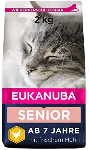 Produktbild: Eukanuba Senior Katzenfutter trocken - Premium Trockenfutter speziell auf die Bedürfnisse älterer Katzen ab 7 Jahre abgestimmt, 2 kg