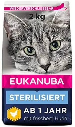 Produktbild: Eukanuba Sterilised Katzenfutter - fettarmes Premium Trockenfutter für den Gewichtserhalt bei sterilisierten / kastrierten Katzen, 2 kg