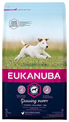 Produktbild: Eukanuba Welpenfutter mit frischem Huhn für kleine Rassen, Premium Trockenfutter für Junior Hunde, 3 kg