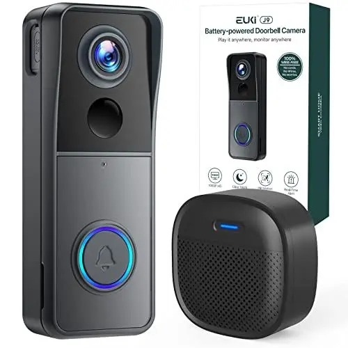 Produktbild: EUKI Video Türklingel mit Kamera Kabellos, 1080P HD WLAN Video Doorbell Akku mit Gong/Klingeltönen, türklingel Funk，Batteriebetrieben, PIR Personenerkennung, Nachtsicht, 2-Wege-Audio