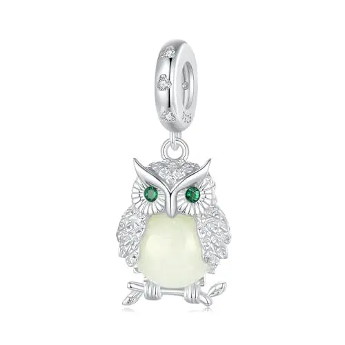 Produktbild: Eulen-Leucht charm anhänger für Pandora Armbänder, 925 Sterling Silber Leuchtperlen Anhänger im Dunkeln,Geschenk für Frauen und Mädchen
