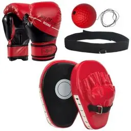Produktbild: EUMAYES 3-in-1 Handpratzen Boxen und 6oz Boxhandschuhe Set für Kinder, mit Boxen Reflexball, Kinder Schlagpolster Set für Trainerpratzen Kickboxen, MMA, Muay Thai, Karate, Taekwondo