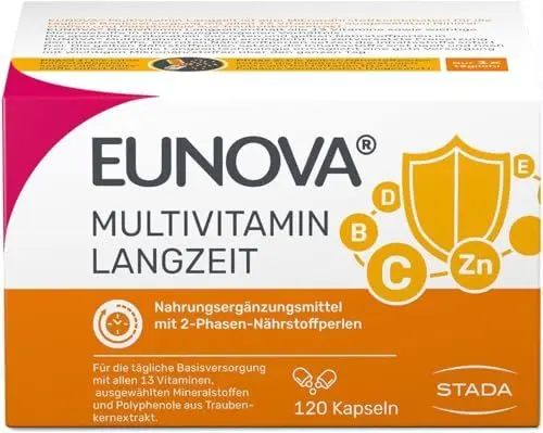 Produktbild: EUNOVA Langzeit - Nahrungsergänzungsmittel mit allen 13 Vitaminen, mit wichtigen Mineralstoffen und Carotinoiden - 1 x 120 Kapseln