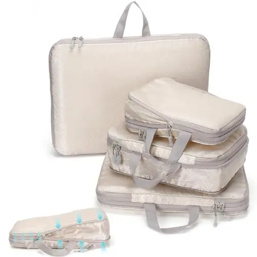 Produktbild: Euqvunn Kompressionstaschen für Koffer, Large Packwürfel für Suitcase, Wasserdichte Reise Kompressionsbeutel, Kompression Packwürfel für Backpack, Reisegepäck Organizer Set 4-teilig