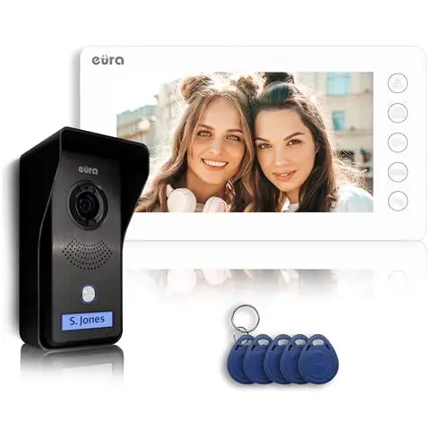 Produktbild: EURA VDP-76A3 Alpha Video-Türsprechanlage Gegensprechanlage 4 Draht, 7-Zoll-Farbmonitor, RFID, 2 Eingänge, Weiß