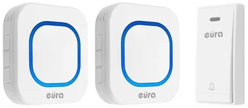 Produktbild: Eura Batterielose Funk-Türklingel FOLK WDP-80H2 von Eura-Tech, Außenbereich Wasserdicht Kabellose Klingel 100m Reichweite 58 Klingeltöne 4 Lautstärkestufen, zwei Empfänger