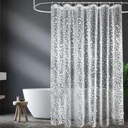 Produktbild: EurCross Antischimmel Duschvorhang 180x200 mit 3 Stärkere Magnete Unten,Transparent mit 3D Kieselsteinen Muster, Wasserdicht Eva Plastik DuschVorhang für Badewanne mit 12 Ringe