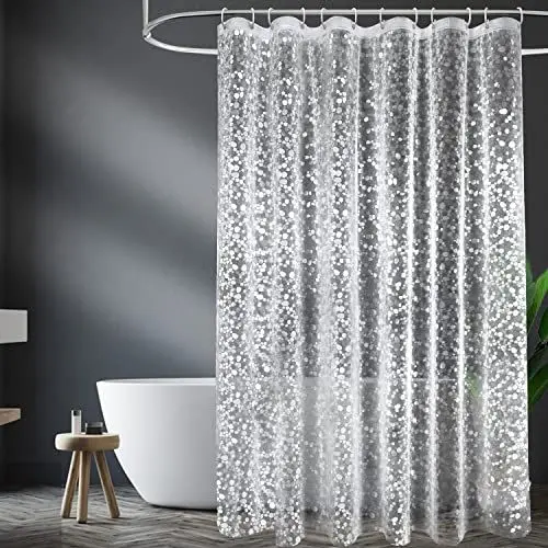 Produktbild: EurCross Antischimmel Duschvorhang 180x200 mit 3 Stärkere Magnete Unten,Transparent mit 3D Kieselsteinen Muster, Wasserdicht Eva Plastik DuschVorhang für Badewanne mit 12 Ringe