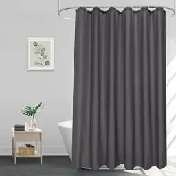 Produktbild: EurCross Dunkelgrau Waschbar Duschvorhang 180 x 200, Wasserdicht Dusch Vorhang für Badewanne und Dusche im Badezimmer, Antischimmel Antibakteriell Textil Stoff Badvorhang mit 12 Duschvorhangringen