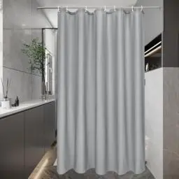 Produktbild: EurCross Duschvorhang 100x180 Grau Schmaler Anti-Schimmel Wasserdicht Duschvorhänge, Kleiner Textil Stoff Waschbar Schnell Trocknend Shower Curtains mit 7 Ringen