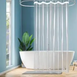 Produktbild: EurCross Duschvorhang 120 x 200, Transparentes Wasserdicht Schmal Badvorhang mit 3 Magnete Unten für Badezimmer, Kleine Anti Schimmel Plastik PEVA Duschvorhänge mit 8 Haken
