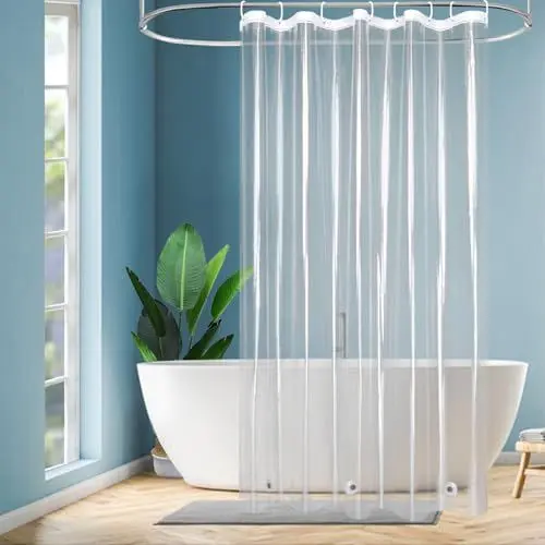 Produktbild: EurCross Duschvorhang 120 x 200, Transparentes Wasserdicht Schmal Badvorhang mit 3 Magnete Unten für Badezimmer, Kleine Anti Schimmel Plastik PEVA Duschvorhänge mit 8 Haken