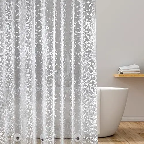 Produktbild: EurCross Duschvorhang 120 x 200 cm mit Gewicht Magnet, Wasserdicht Duschvorhänge Transparent für Badezimmer, Eva Waschbarer Badvorhang, Antischimmel Antibakteriell, Inklusive 8 Ringen