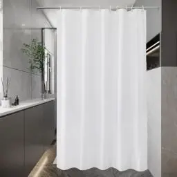 Produktbild: EurCross Duschvorhang 120 x 200 für Badezimmer, Weiß Schmal Kleine Antischimmel Wasserdicht Waschbar Textil Stoff Bad Vorhang mit 8 Ringen