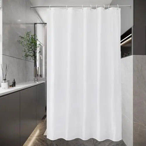 Produktbild: EurCross Duschvorhang 120 x 200 für Badezimmer, Weiß Schmal Kleine Antischimmel Wasserdicht Waschbar Textil Stoff Bad Vorhang mit 8 Ringen