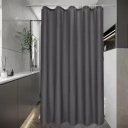 Produktbild: EurCross Duschvorhang 120 x 200 im Badezimmer für Badewanne, Wasserdicht und Antischimmel, Blickdicht Textil Stoff Bad Vorhang, Waschbar Dunkelgrau Duschvorhänge mit 8 Ringen