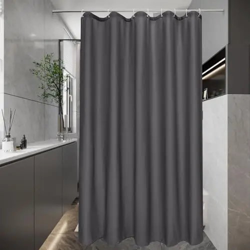Produktbild: EurCross Duschvorhang 120 x 200 im Badezimmer für Badewanne, Wasserdicht und Antischimmel, Blickdicht Textil Stoff Bad Vorhang, Waschbar Dunkelgrau Duschvorhänge mit 8 Ringen