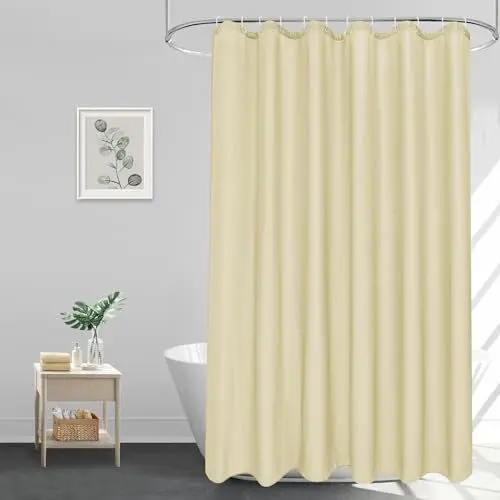 Produktbild: EurCross Duschvorhang 180x180 cm Beige Wasserdicht Badvorhang, Anti-Schimmel und Schnell Trocknend, Textil Stoff Waschbar Duschvorhänge für Badezimmer Badewanne mit 12 Ringe