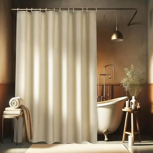 Produktbild: EurCross Leinen Texturiert Duschvorhang 180x200 Beige Textil, Schwerer Hotel Luxus Polyester Wasserdicht Duschvorhänge, Antischimmel Waschbar Stoff Badvorhang für Badezimmer 1.8 x 2m mit 12 Ringe