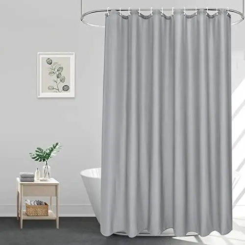 Produktbild: EurCross Duschvorhang Grau 180x200 Textil Badewanne Vorhang für Badezimmer, Badevorhang aus Stoff, Wasserdicht Waschbar Anti Schimmel Duschvorhänge mit 12 Ringen