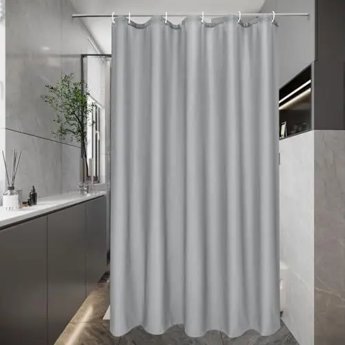 Produktbild: EurCross Kleine Duschvorhang 100x200 Grau Schmaler Wasserdicht Duschvorhänge, Badevorhang aus Textil Polyester Stoff, Antischimmel Waschbar Shower Curtains für Badezimmer mit 6 Ringen