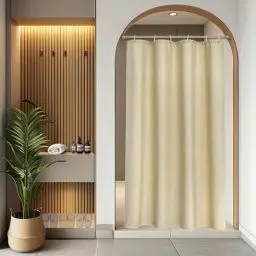 Produktbild: EurCross Schmaler Leinen Texturiert Duschvorhang 90x200 cm Hotel Luxus Schwerer Wasserdicht Duschvorhänge, Beige Textil Stoff Anti-Schimmel Waschbar Kleine Badvorhang für Badezimmer mit 6 Ringen