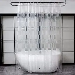 Produktbild: EurCross Überlänge 220 Lang Duschvorhang Durchsichtig Wasserdicht Antischimmel Badvorhang mit Geometrisch 3D Muster, 3 Stärken Magnete Eva Plastik Duschvorhänge 180x220 cm mit 12 Ringen