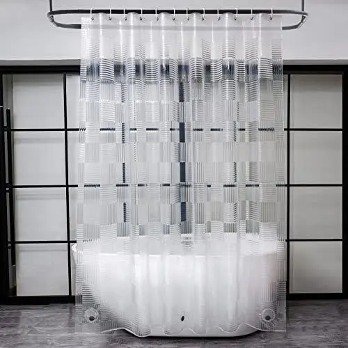 Produktbild: EurCross Überlänge 220 Lang Duschvorhang Durchsichtig Wasserdicht Antischimmel Badvorhang mit Geometrisch 3D Muster, 3 Stärken Magnete Eva Plastik Duschvorhänge 180x220 cm mit 12 Ringen