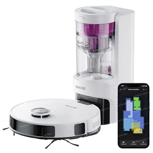 Produktbild: EUREKA E10s DE Saug- & Wischroboter + beutelloser Multi-Zyklon-Absaugstation (4000Pa, Auto Teppicherkennung & Auto Mop Lifting, LiDAR-Navigation, ideal gegen Tierhaare, App- & Sprachsteuerung) weiß