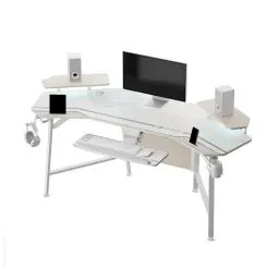 Produktbild: EUREKA ERGONOMIC Gaming Tisch mit LED 182x76cm Groß Gaming Schreibtisch in Flügelform PC Computertisch mit Tastaturablage,2 Monitorregal,Kopfhörerhaken für Home Office Studio Live-Streaming