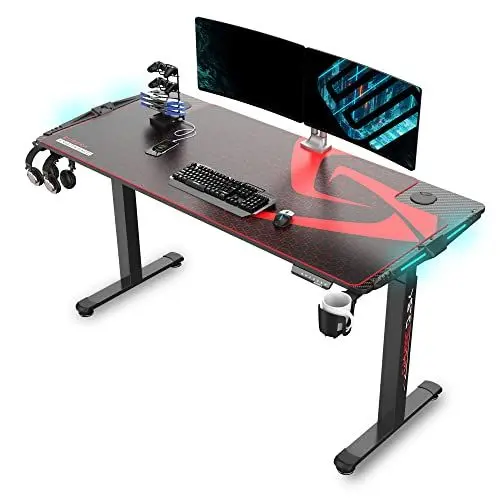 Produktbild: EUREKA ERGONOMIC Höhenverstellbarer Schreibtisch, 166×70 cm Groß Gaming Tisch mit led, Schreibtisch Höhenverstellbar Elektrisch mit 2 Motoren, Stehschreibtisch mit Memory-Steuerung, Schwarz