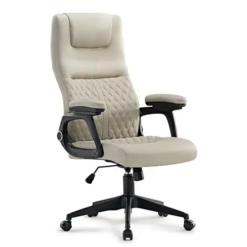Produktbild: EUREKA ERGONOMIC Leder-Bürostuhl mit Lordosenstütze, PC Stuhl, ergonomischer Schreibtischstuhl, gepolsterte Armlehnen, Bürostuhl mit Kopfstütze, bequemer Computerstuhl, Grau