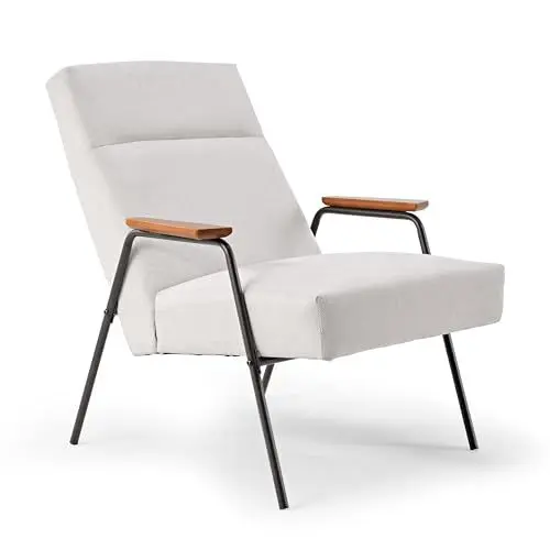 Produktbild: EUREKA ERGONOMIC Loungesessel mit Armlehnen, Relaxsessel mit Metallrahmen, Mid-Century-Modern-Stil Lese Sessel, mit Stoff Gepolsterter Einzelsofa für Wohnzimmer, Schlafzimmer, Arbeitszimmer, Weiß