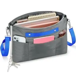 Produktbild: Eurhomewit Handtaschen Organizer, Wasserdicht Nylon Taschenorganizer, Innentasche für Handtaschen Groß, Taschen Organizer mit Abnehmbarem Schultergurt (Grau, S)