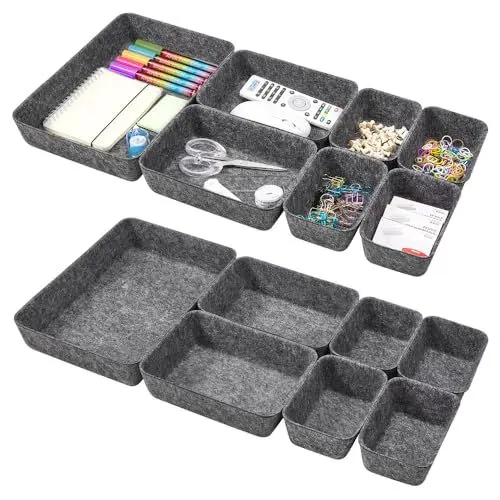 Produktbild: Eurhomewit Schubladen Organizer Filz, 14 Stück Schubladeneinsatz Büro Schubladen Ordnungssystem, Schminktisch Organizer für Schublade, Büro & Home Aufbewahrungsbox Organiser, Dunkelgrau