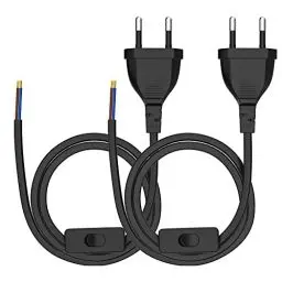 Produktbild: Euro Netzkabel mit Schalter (2 Stück), 3 Meter Euro Stecker Stromkabel, 2 X Ersatzkabel Anschlusskabel mit Schalter Typ C, 2 x 0,75 mm², für Leuchten, Lampen, Leuchtmittel, Schwarz