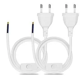 Produktbild: Euro Netzkabel mit Schalter (2 Stück), 3 Meter Euro Stecker Stromkabel, 2 X Ersatzkabel Anschlusskabel mit Schalter Typ C, 2 x 0,75 mm², für Leuchten, Lampen, Leuchtmittel, Weiß