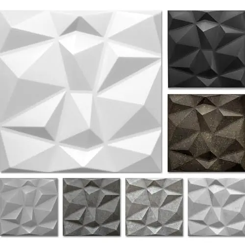 Produktbild: Eurodeco 3D Wandpaneele - 3D Wandverkleidung Paneele - Dekoren Deckenpaneele - Wanddeko Platten - Wandtattoos aus Polystyrol XPS Styropor - 50 x 50 cm, 3 mm Stärke, Diamant Weiß, 24 Stück (6m²)