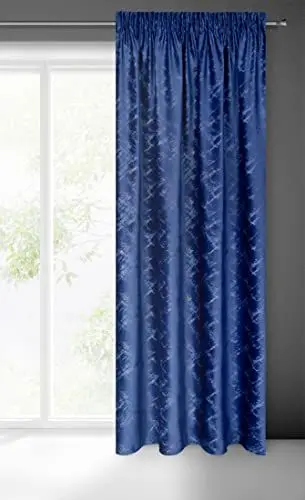 Produktbild: Eurofirany Adria Samt Vorhang Kräuselband Gardine Gemustert Velvet Optik-1 STK. Geometrischen Muster Modern Wohnzimmer Schlafzimmer Balkontür 140x270 cm Dunkelblau Grau,Dunkelblau/Grau,140X270cm