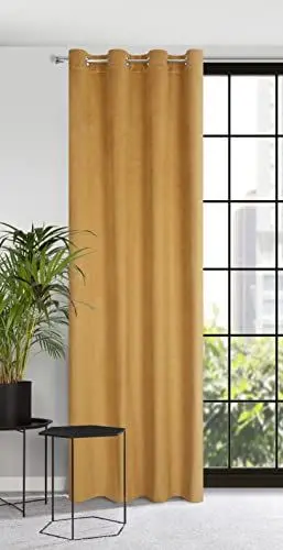 Produktbild: Eurofirany Samt Vorhang mit Ösen Gardine Balkontür Gemustert Velvet Optik 1 STK. Gewelltes Muster Einfarbig Flauschig Wohnzimmer Schlafzimmer Lounge 140x250 cm 3D Struktur Gold, 384153