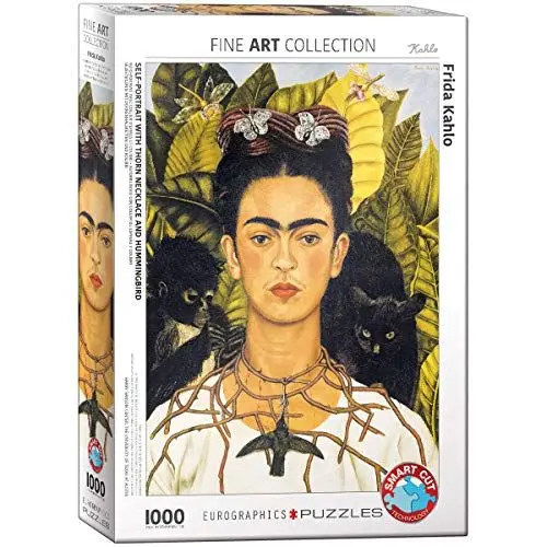 Produktbild: EuroGraphics 6000-0802 Puzzle Frida Kahlo - Selbstportrait mit Dornen-Halskette und Kolibri, 1000 Teile, Mehrfarbig
