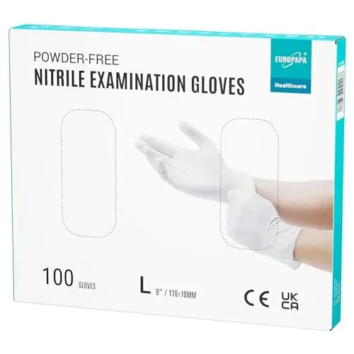 Produktbild: EUROPAPA® 100x Nitrilhandschuhe Weiss Box Einweghandschuhe Einmalhandschuhe Untersuchungshandschuhe Nitril Handschuhe puderfrei ohne Latex unsteril latexfrei disposible gloves