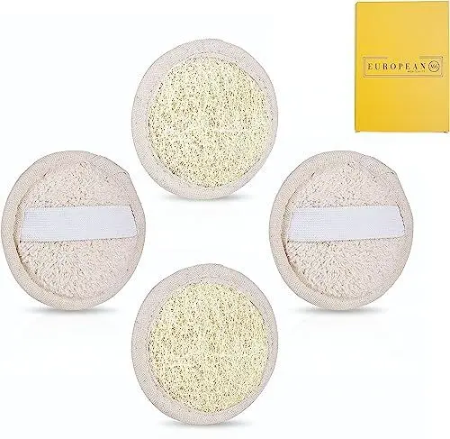 Produktbild: EUROPEAN M6, Premium 4 Stück Gesichts Luffa Pads, natürliche Gesichtspeeling Pad Reinigungsschwämme für saubere und lebendige Gesichtshaut (4er Pack)