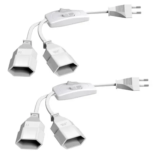 Produktbild: Eurostecker Verlängerung, Verlängerungskabel mit Schalter, 0.75 mm² Stromkabel Typ-C Euro Stecker auf Doppel Typ-C Euro Buchse, Max. 250 V / 8A für TV PC Monitor Lampen （2 Stück - Weiß）