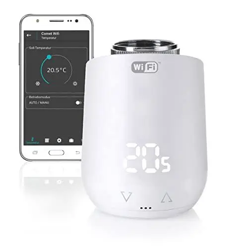 Produktbild: Eurotronic 700200 Comet Wifi 2021 Heizkörperthermostat (Heizen per WLAN, mit Alexa kompatibel, Thermostat zur Regulation der Raumtemperatur von unterwegs, Smart Home Zubehör zum Sparen von Heizkosten)