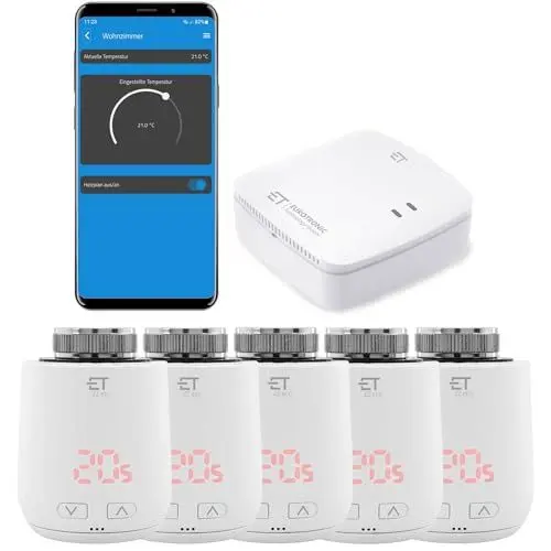 Produktbild: Eurotronic Comet ZZ eco: 5-mal Smartes ZigBee Heizkörperthermostat. ZigBee Funk Heizungssteuerung Set inkl. gratis App und Gateway.