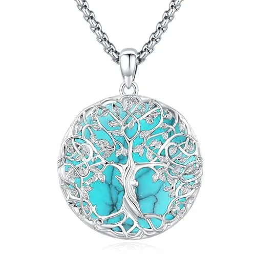 Produktbild: Eusense Baum des Lebens Anhänger Halskette 925 Sterling Silber mit Türkis Baum Leben Anhänger Halskette Schmuck Geschenk für Frauen Mädchen