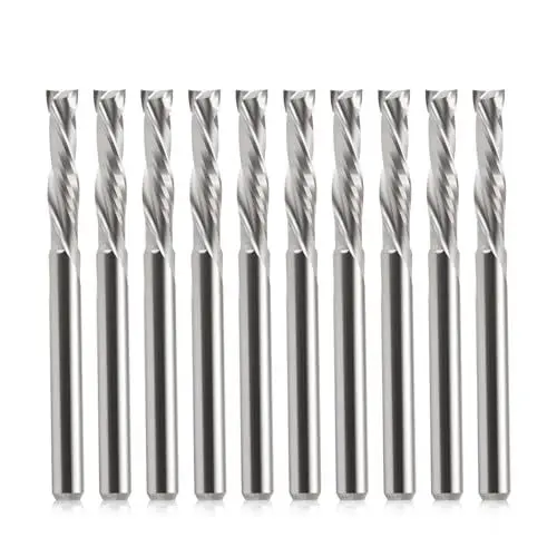 Produktbild: EU_HOZLY 3.175x15mm UP & DOWN Schneiden Sie zwei Flöten Spiral Hartmetallwerk Werkzeugschneider für CNC Router Kompression Holz Bits Packung mit 10