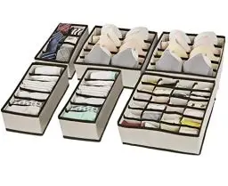 Produktbild: Evance 6 Stück Socken & Unterwäsche Organizer (Faltbare), Aufbewahrungsboxen für Unterwäsche und Socken, 6/7/8/24 Fächer, 58 Fächer Gesamt, Schubladen Organizer für Unterwäsche, BHs, Socken, Krawatten