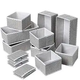 Produktbild: Evance Schubladen-Organizer, faltbar, Vlies, für Unterwäsche, BH, Krawatten, Socken, Aufbewahrungsbox, platzsparend, 12 Stück, Grau